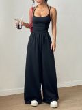 Women Black Strapless Sports Casual Jumpsuit