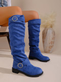 Autumn Winter Pleated Stacked Boots Women SChunky Heel Platform Suede Boots