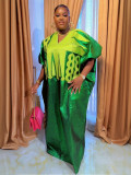 Muslim V-Neck Long Dress African Plus Size Women's Dubai Embroidered Robe Headscarf