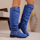 Autumn Winter Pleated Stacked Boots Women SChunky Heel Platform Suede Boots