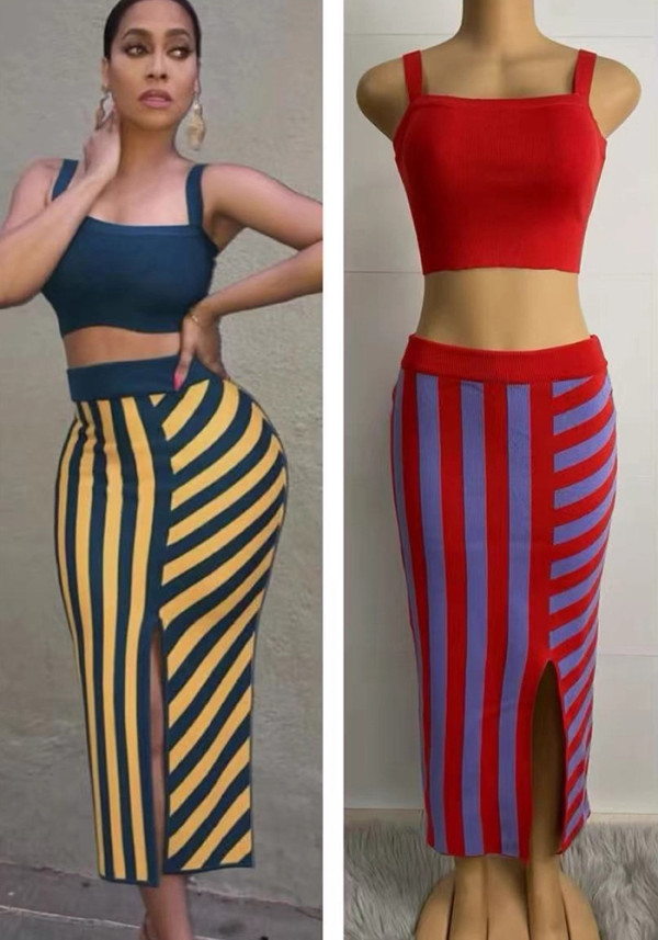 Sexy Fashion Knitting Low-Cut Tank Top Ultra-Short Skirt Set