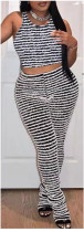 Fashion Summer Women's Chic Casual Striped Two-Piece Pants Set Fashion Summer Women's Chic Casual Striped Two-Piece Pants Set