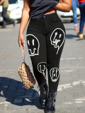 Halloween Print Skull Women's Denim Pants