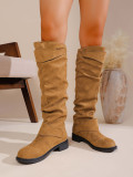 Autumn Winter Pleated Stacked Boots Women SChunky Heel Platform Suede Boots