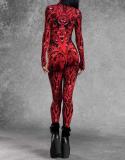 Halloween Print Tight Fitting Adult Cosplay Jumpsuit Costume