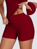 Women Short-Sleeved Yoga Top and Shorts Fitness Two-Piece Pieces