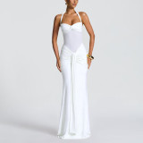 Halter Neck Tie Mesh Patchwork Long Dress