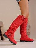 Autumn Winter Pleated Stacked Boots Women SChunky Heel Platform Suede Boots