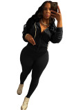Fashion Women's Washed Zipper Hooded Top Yoga Pants Sport Casual Two-Piece Set