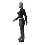 Denim Stretch Tight Slim Long sleeve Two Piece Pants Set