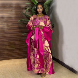 African Women's Plus Size Print Dress Jacquard Robe Headscarf