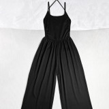 Women Black Strapless Sports Casual Jumpsuit