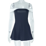 Women Spring/Summer Off-Shoulder Black and White Backless Miniskirt Dress