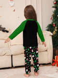 Christmas Family Wear Long-Sleeved Top and Pants with Santa Claus Letter Green Pajama Set