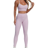 Women Contrast Colored Sport Bra and Yoga Pants Two-Piece Set