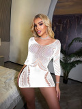 Women long-sleeved sexy ripped backless dress Mesh bodysuit and sexy lingerie