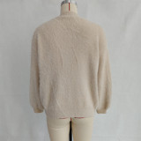 Women autumn/winter casual furry V-neck solid sweater
