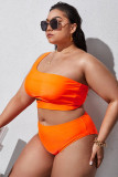 Plus-Size Women One-Shoulder Lace-Up Beach Two-Piece Swimwear