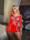 Women long-sleeved sexy ripped backless dress Mesh bodysuit and sexy lingerie