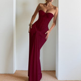 Women Strapless Sexy Backless Maxi Dress