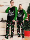 Christmas Family Wear Long-Sleeved Top and Pants with Santa Claus Letter Green Pajama Set