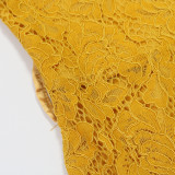 Women Round Neck Short-Sleeved Lace Jumpsuit