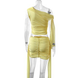 Women sexy top and pleated mesh skirt two-piece set