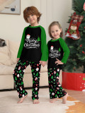 Christmas Family Wear Long-Sleeved Top and Pants with Santa Claus Letter Green Pajama Set