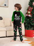 Christmas Family Wear Long-Sleeved Top and Pants with Santa Claus Letter Green Pajama Set