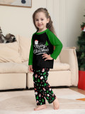 Christmas Family Wear Long-Sleeved Top and Pants with Santa Claus Letter Green Pajama Set