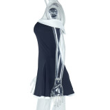 Women Spring/Summer Off-Shoulder Black and White Backless Miniskirt Dress