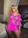 Women long-sleeved sexy ripped backless dress Mesh bodysuit and sexy lingerie
