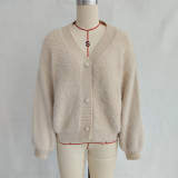 Women autumn/winter casual furry V-neck solid sweater