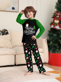 Christmas Family Wear Long-Sleeved Top and Pants with Santa Claus Letter Green Pajama Set