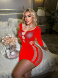 Women long-sleeved ripped mesh bodysuit and backless lingerie set
