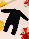 Christmas Santa Backpack Lights Print Black Pajama Set