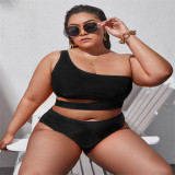 Plus-Size Women One-Shoulder Lace-Up Beach Two-Piece Swimwear