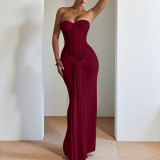 Women Strapless Sexy Backless Maxi Dress