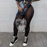 Women Spring/Summer Sexy See-Through Mesh Athletic Capri Pants