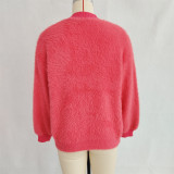 Women autumn/winter casual furry V-neck solid sweater