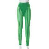 Women Spring/Summer Sexy See-Through Mesh Athletic Capri Pants