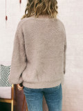 Women autumn/winter casual furry V-neck solid sweater