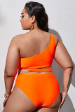 Plus-Size Women One-Shoulder Lace-Up Beach Two-Piece Swimwear