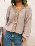 Women autumn/winter casual furry V-neck solid sweater