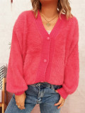 Women autumn/winter casual furry V-neck solid sweater