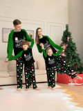 Christmas Family Wear Long-Sleeved Top and Pants with Santa Claus Letter Green Pajama Set
