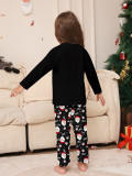 Christmas Santa Backpack Lights Print Black Pajama Set