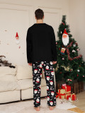 Christmas Santa Backpack Lights Print Black Pajama Set