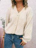 Women autumn/winter casual furry V-neck solid sweater
