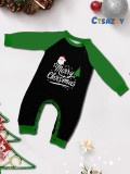 Christmas Family Wear Long-Sleeved Top and Pants with Santa Claus Letter Green Pajama Set